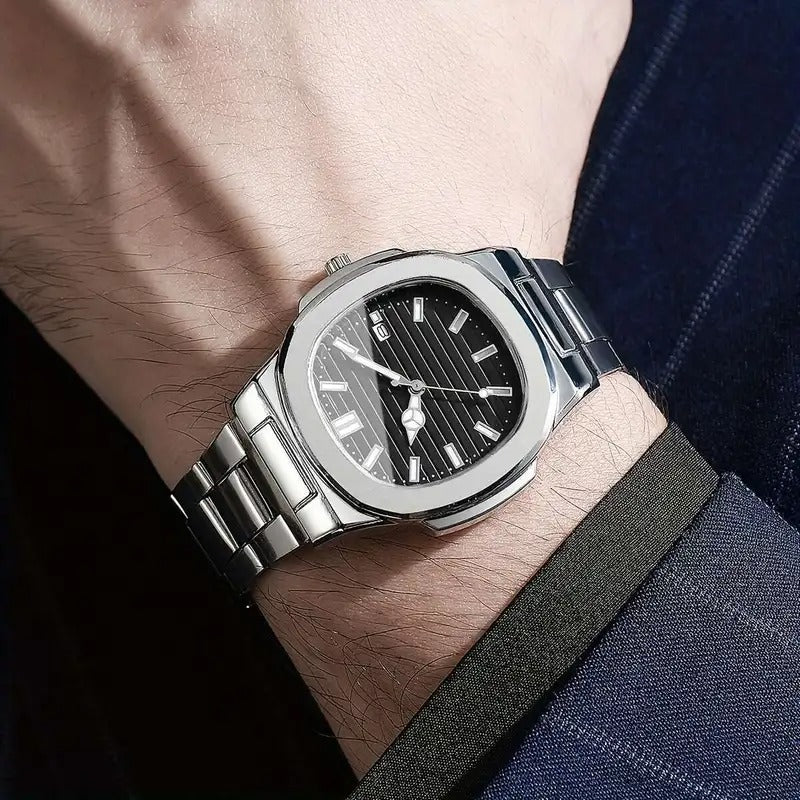 Square Scale Calendar Dial Quartz Wristwatch