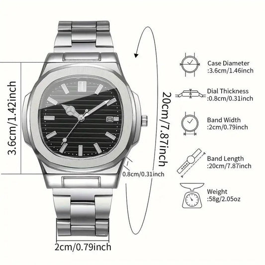Square Scale Calendar Dial Quartz Wristwatch